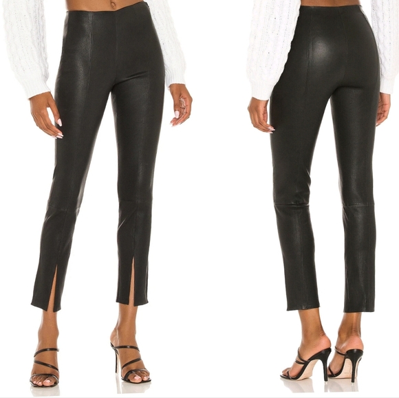 New!Theory Black Urban St Leather Slit Legging - Picture 1 of 13